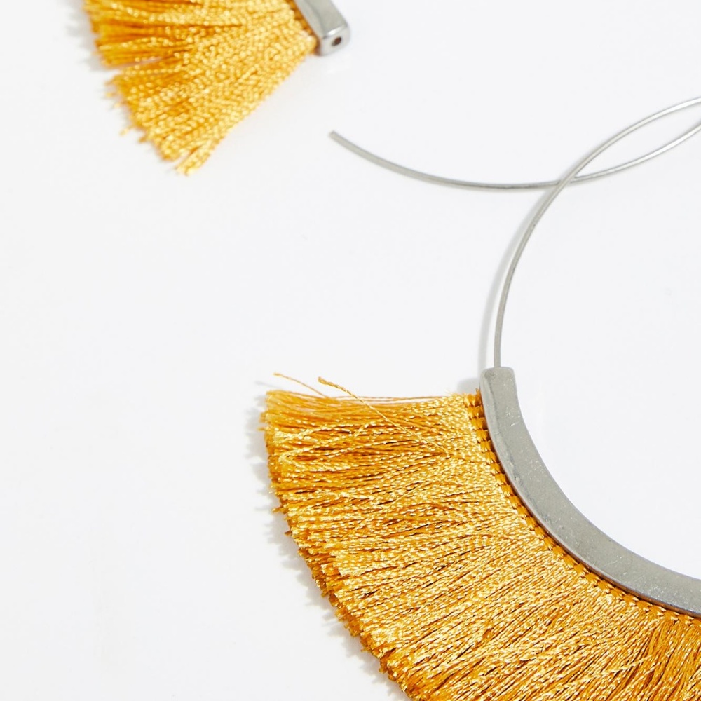 Free People Flamenco Tassel Hoop Earrings Yellow - Picture 3 of 3